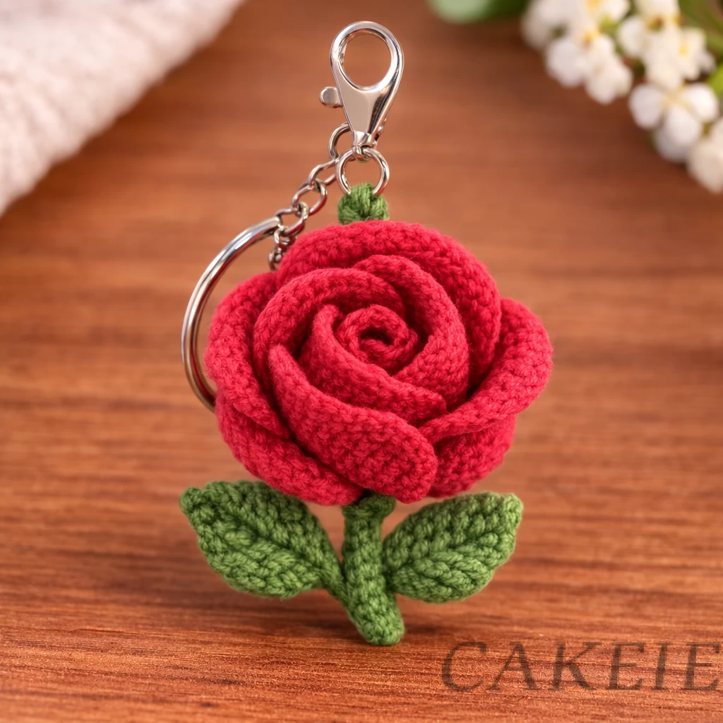Crochet Rose Keychain